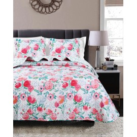 Cuvertura pat dormitor cu flori rosii