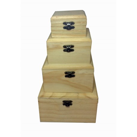 Set 4 cutii lemn patrate cu capac