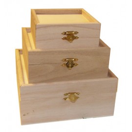 Set 3 cutii lemn patrate cu capac
