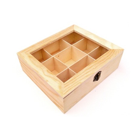 Cutie lemn cu 9 compartimente pentru plicuri de ceai