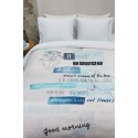 Lenjerie de pat moderna bleu cu mesaje